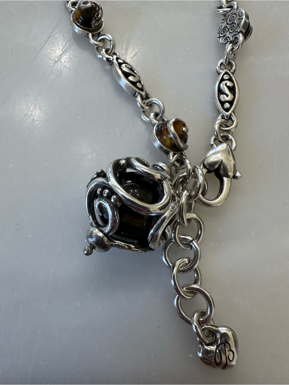 Brighton Silver, Brown Tiger's Eye Charm Bracelet - Picture 4 of 13